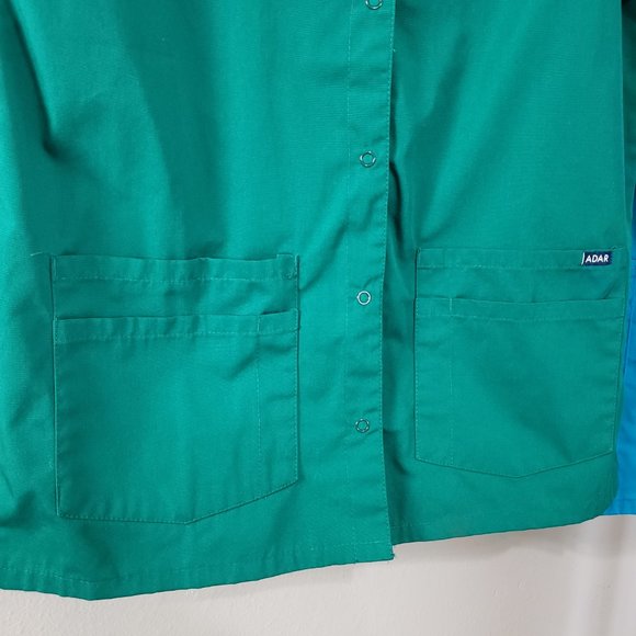 Adar Hunter Green Teal Blue Double Pocket Snap Front Scrub Top Bundle Medium - Picture 7 of 12